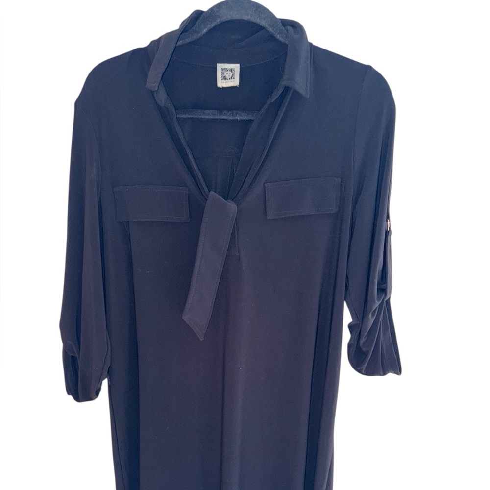 Anne Klein Navy Tie-Neck Shirt Dress